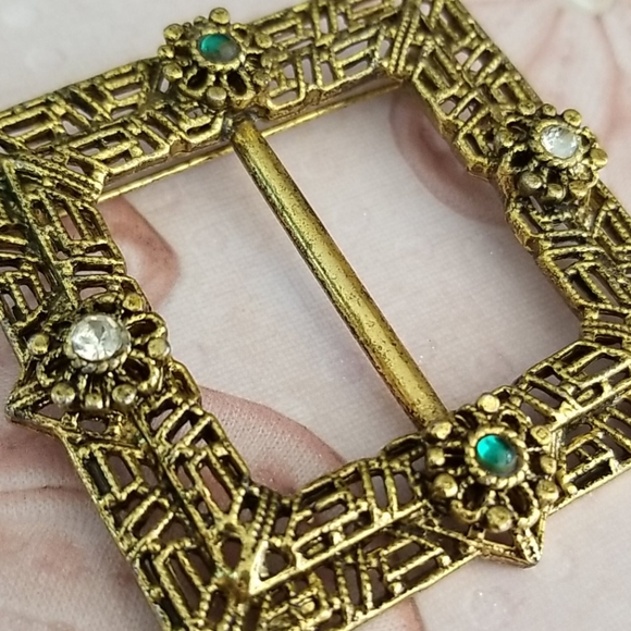 Vintage 1970s Ornate Gold Tone Scarf Clip Brooch - Picture 10 of 12
